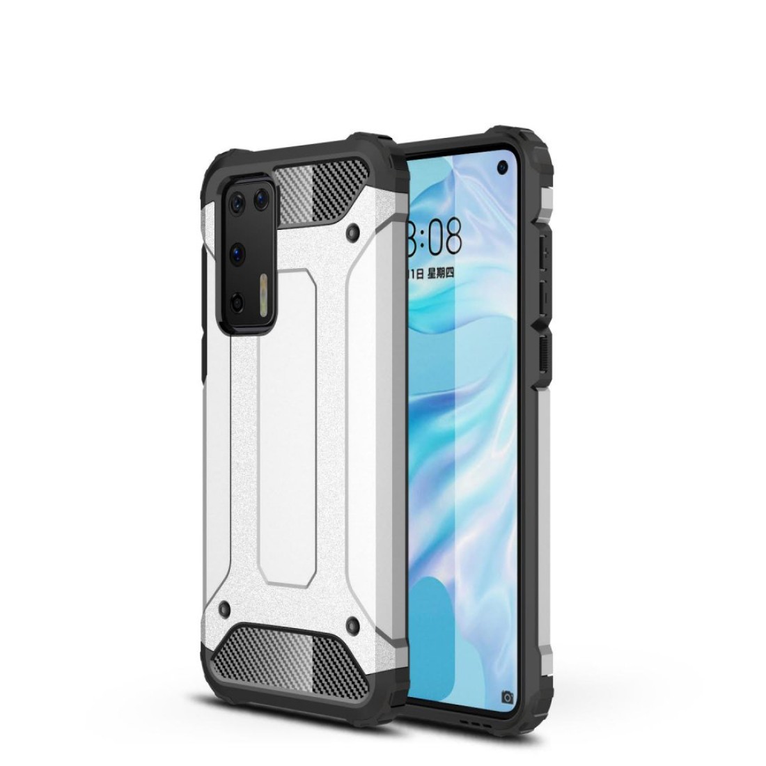  Huawei P40 Kılıf Tank Silikon Kapak - Gümüş