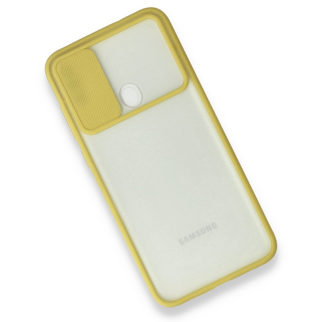  Samsung Galaxy M11 Kılıf Palm Buzlu Kamera Sürgülü Silikon - Sarı
