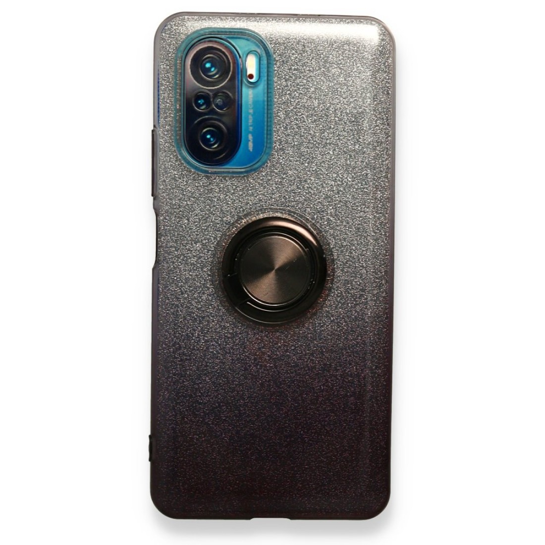  Xiaomi Redmi K40 Kılıf Simli Yüzüklü Silikon - Siyah