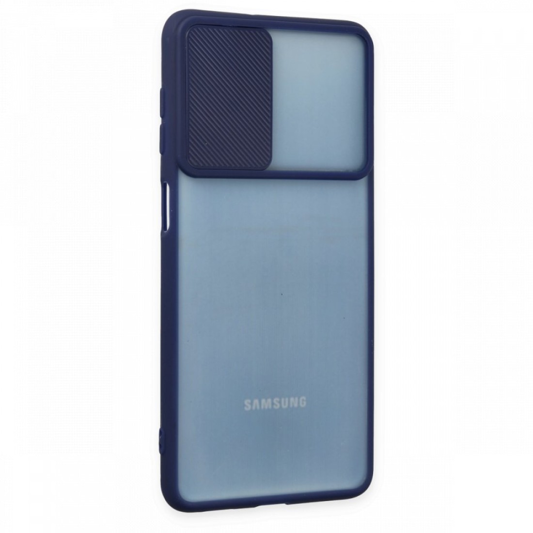  Samsung Galaxy M52 5G Kılıf Palm Buzlu Kamera Sürgülü Silikon - Lacivert