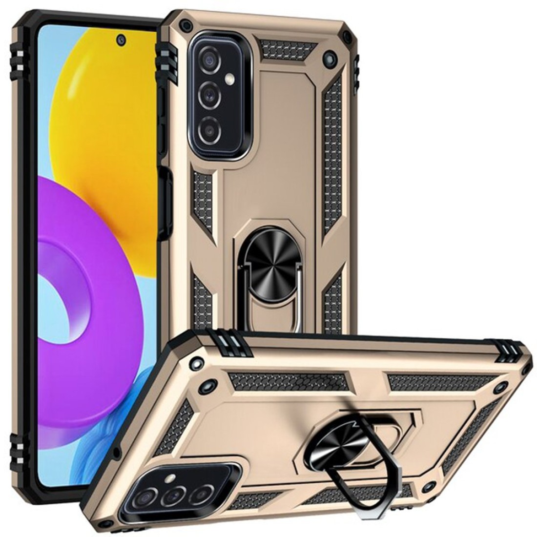  Samsung Galaxy M52 5G Kılıf Sofya Yüzüklü Silikon Kapak - Gold
