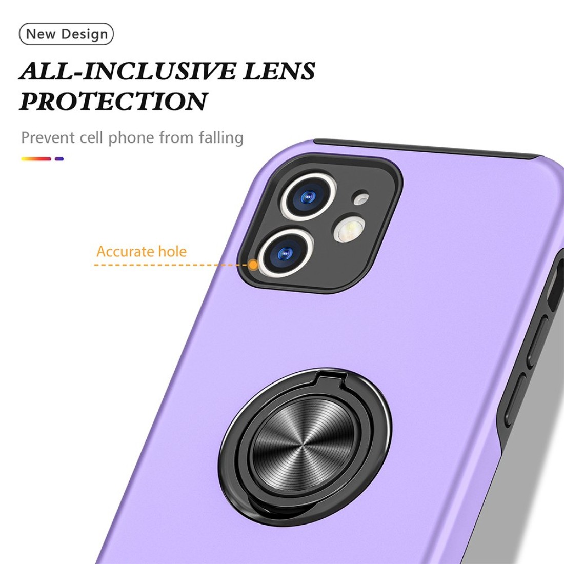 iPhone 12 Kılıf Elit Yüzüklü Kapak - Mor iPhone 12 Kılıf Elit Yüzüklü Kapak - Mor