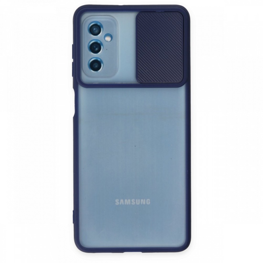  Samsung Galaxy M52 5G Kılıf Palm Buzlu Kamera Sürgülü Silikon - Lacivert