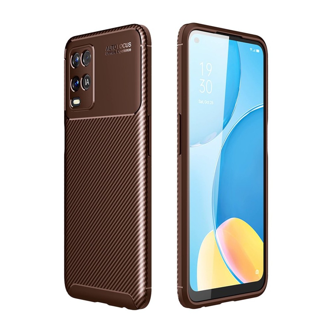  Oppo A54 4G Kılıf Auto Focus Karbon Kapak - Kahverengi