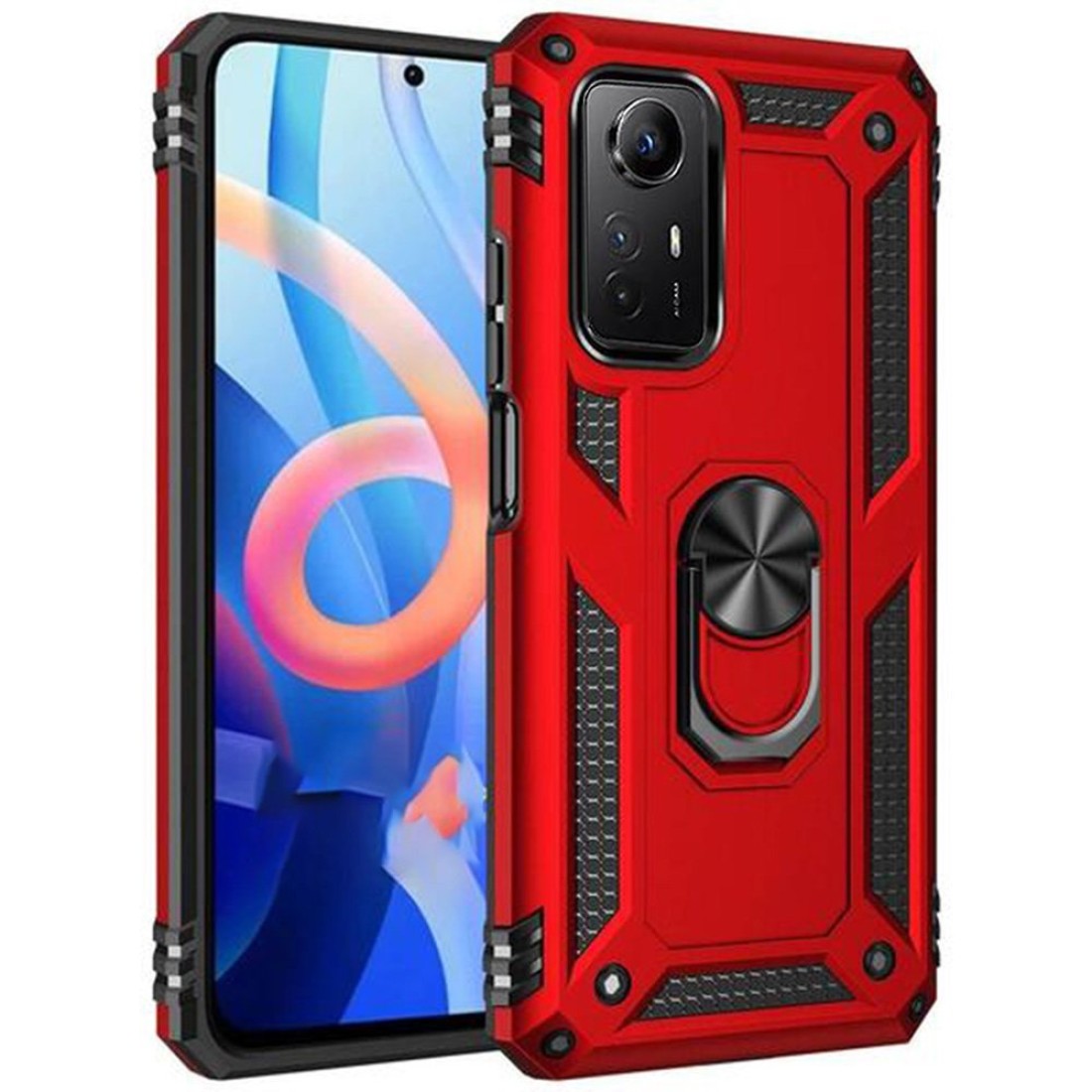  Xiaomi Redmi Note 12S Kılıf Sofya Yüzüklü Silikon Kapak - Kırmızı