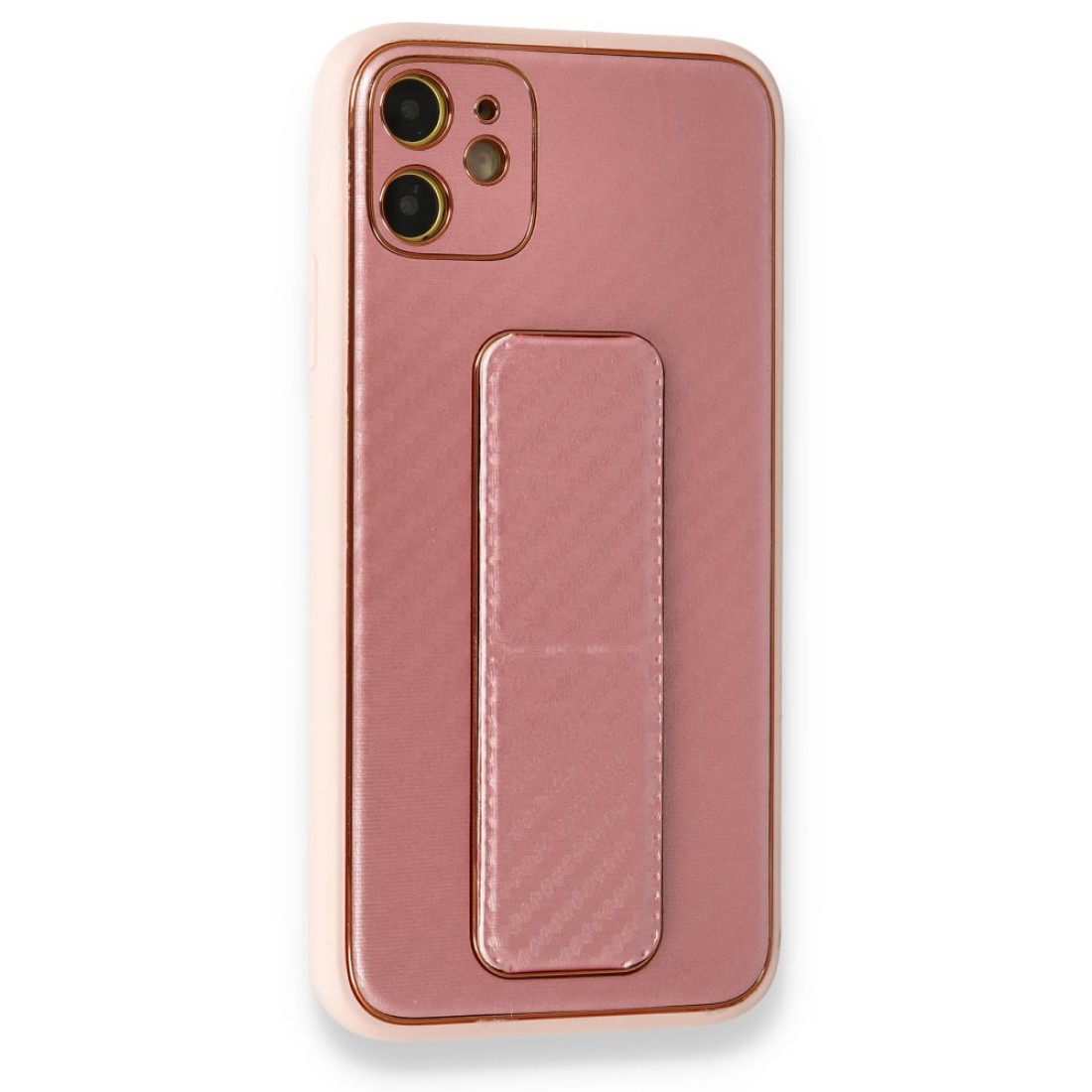  iPhone 12 Kılıf Coco Karbon Standlı Kapak - Pembe