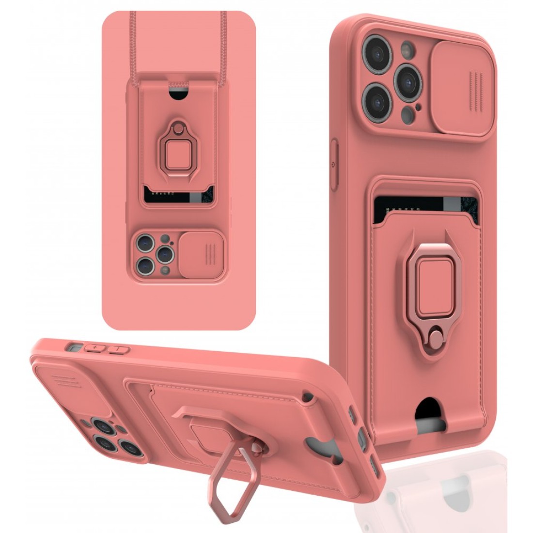  iPhone 12 Pro Kılıf Zuma Kartvizitli Yüzüklü Silikon - Pembe