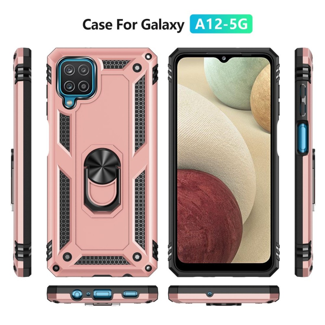  Samsung Galaxy A12 Kılıf Sofya Yüzüklü Silikon Kapak - Rose