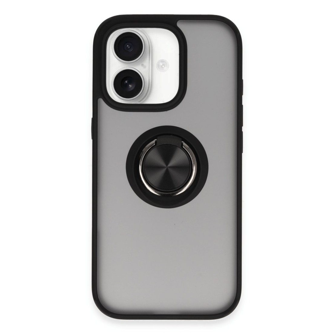  iPhone 16 Kılıf Montreal Yüzüklü Silikon Kapak - Siyah