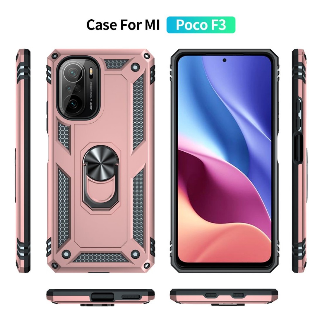  Xiaomi Redmi K40 Kılıf Sofya Yüzüklü Silikon Kapak - Rose
