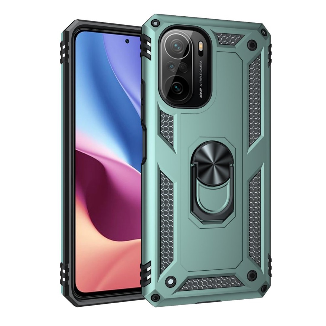  Xiaomi Redmi K40 Kılıf Sofya Yüzüklü Silikon Kapak - Yeşil