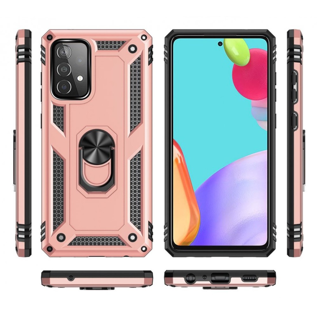  Samsung Galaxy A52 Kılıf Sofya Yüzüklü Silikon Kapak - Rose