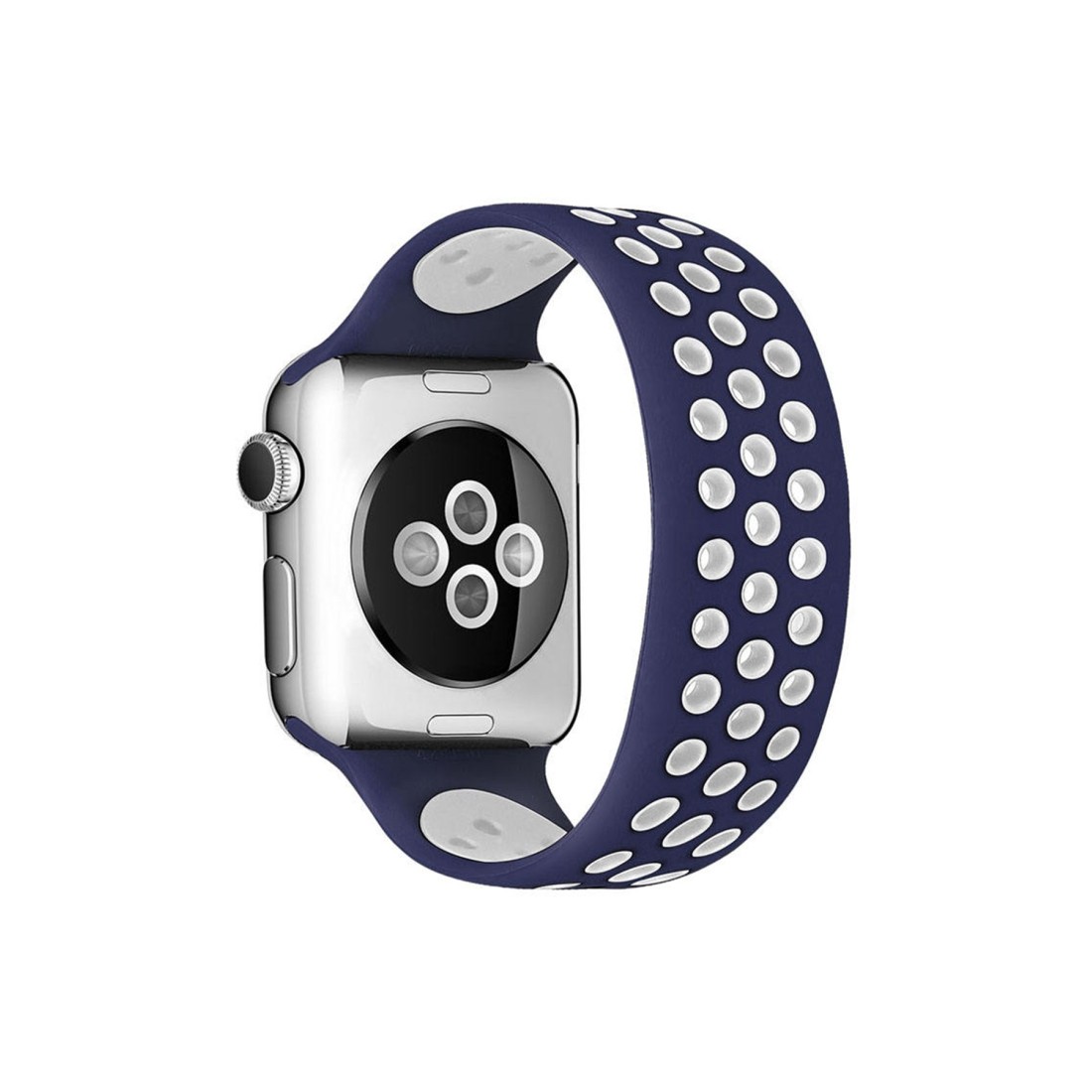  Apple Watch 38mm Ayarlı Delikli Silikon Kordon - Lacivert-Beyaz