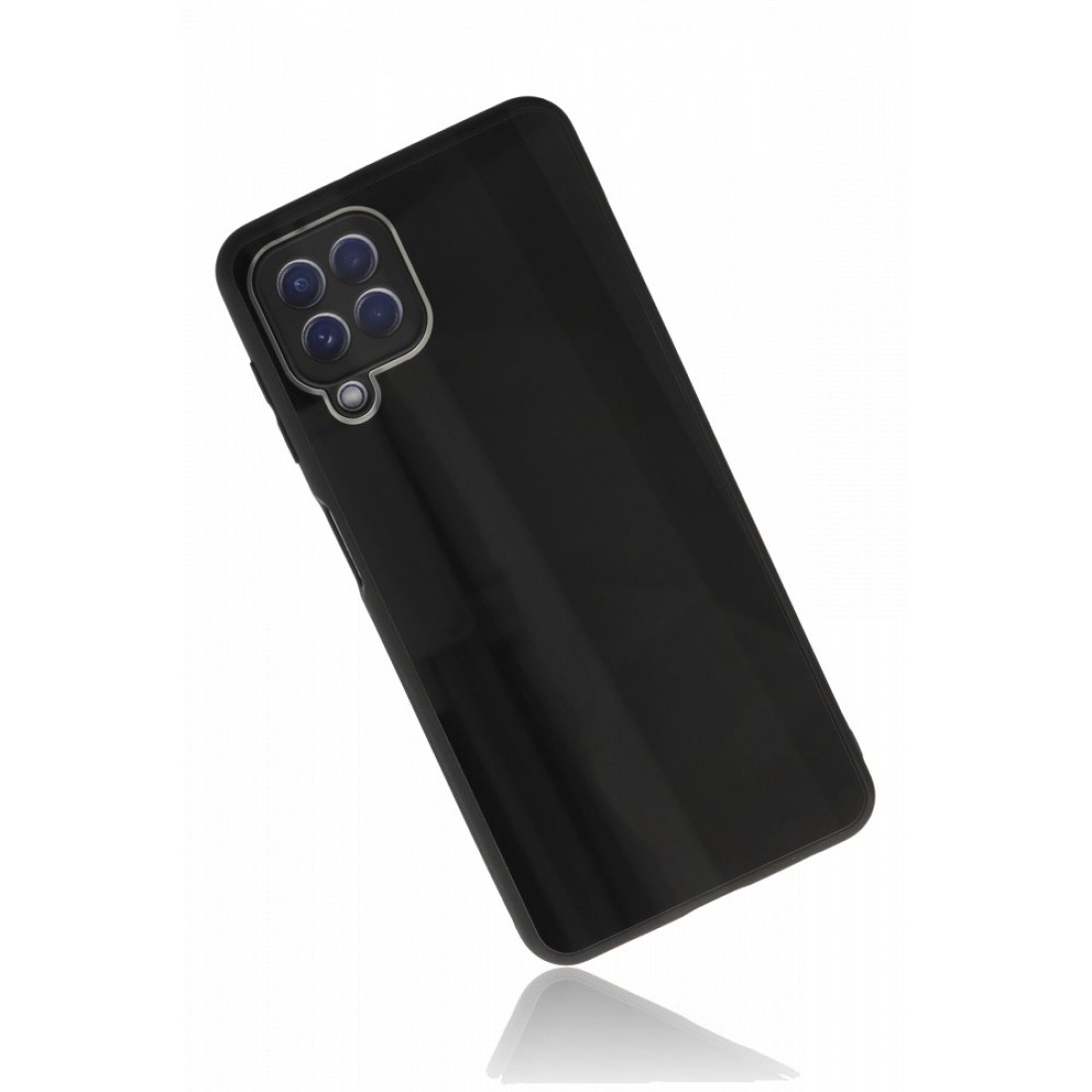  Samsung Galaxy A12 Kılıf Glass Kapak - Siyah