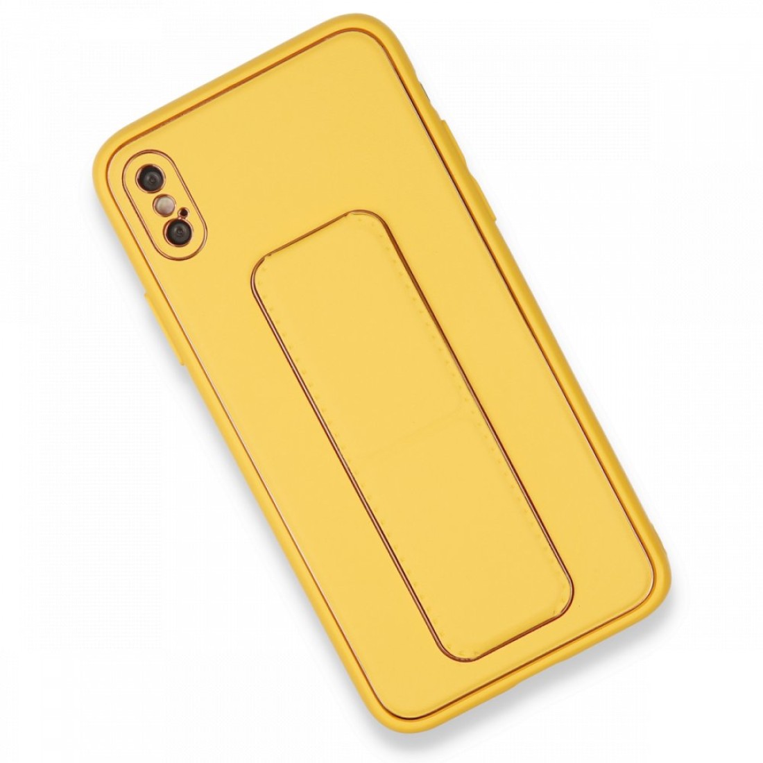  iPhone X Kılıf Coco Deri Standlı Kapak - Sarı