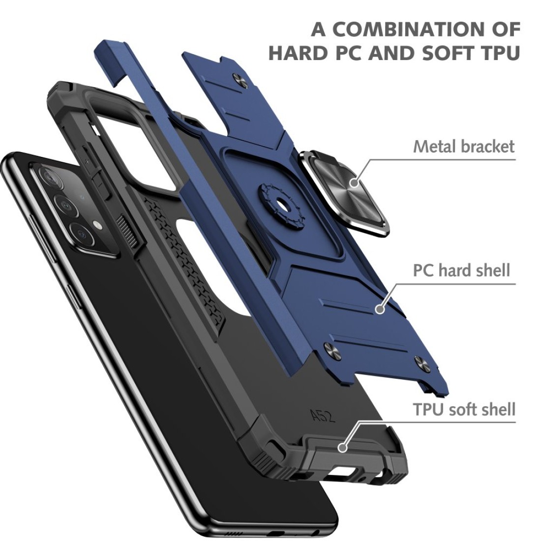  Samsung Galaxy A72 Kılıf Zegna Yüzüklü Silikon Kapak - Mavi