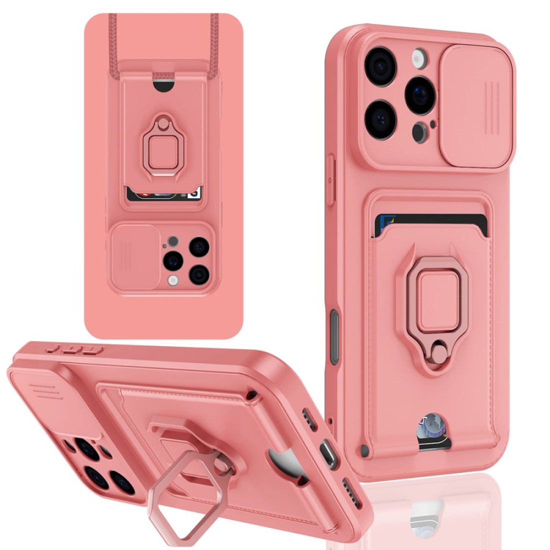  iPhone 16 Pro Kılıf Zuma Kartvizitli Yüzüklü Silikon - Pembe