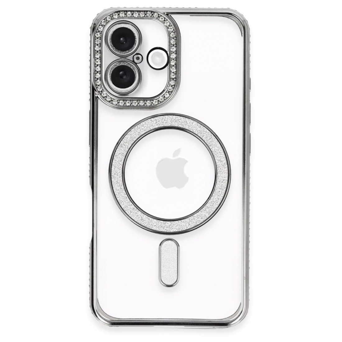  iPhone 16 Plus Kılıf Joke Simli Magneticsafe Kılıf - Gri