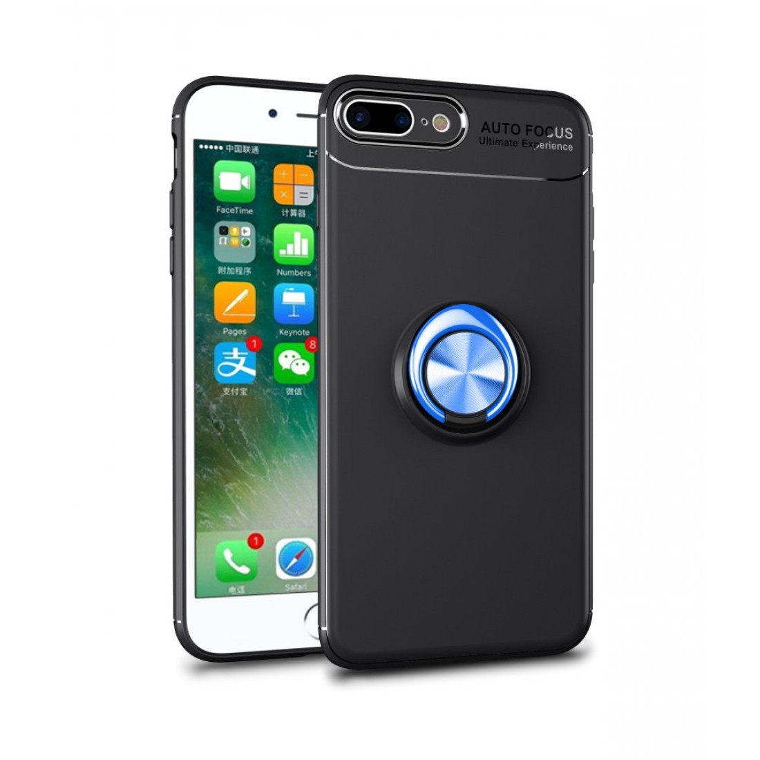  iPhone 7 Plus Kılıf Range Yüzüklü Silikon - Siyah-Mavi
