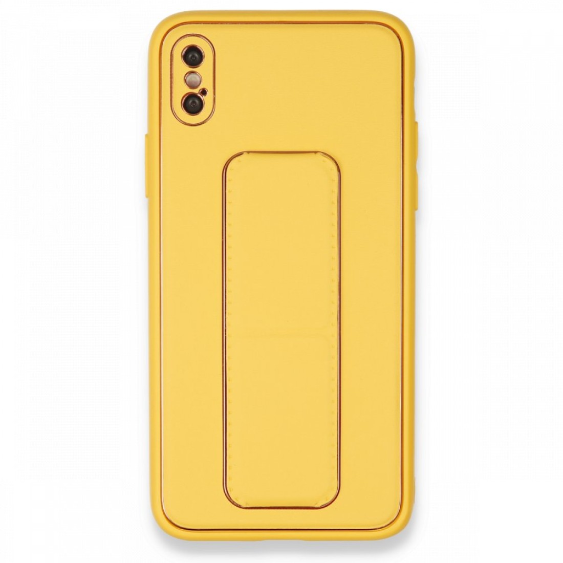  iPhone XS Max Kılıf Coco Deri Standlı Kapak - Sarı