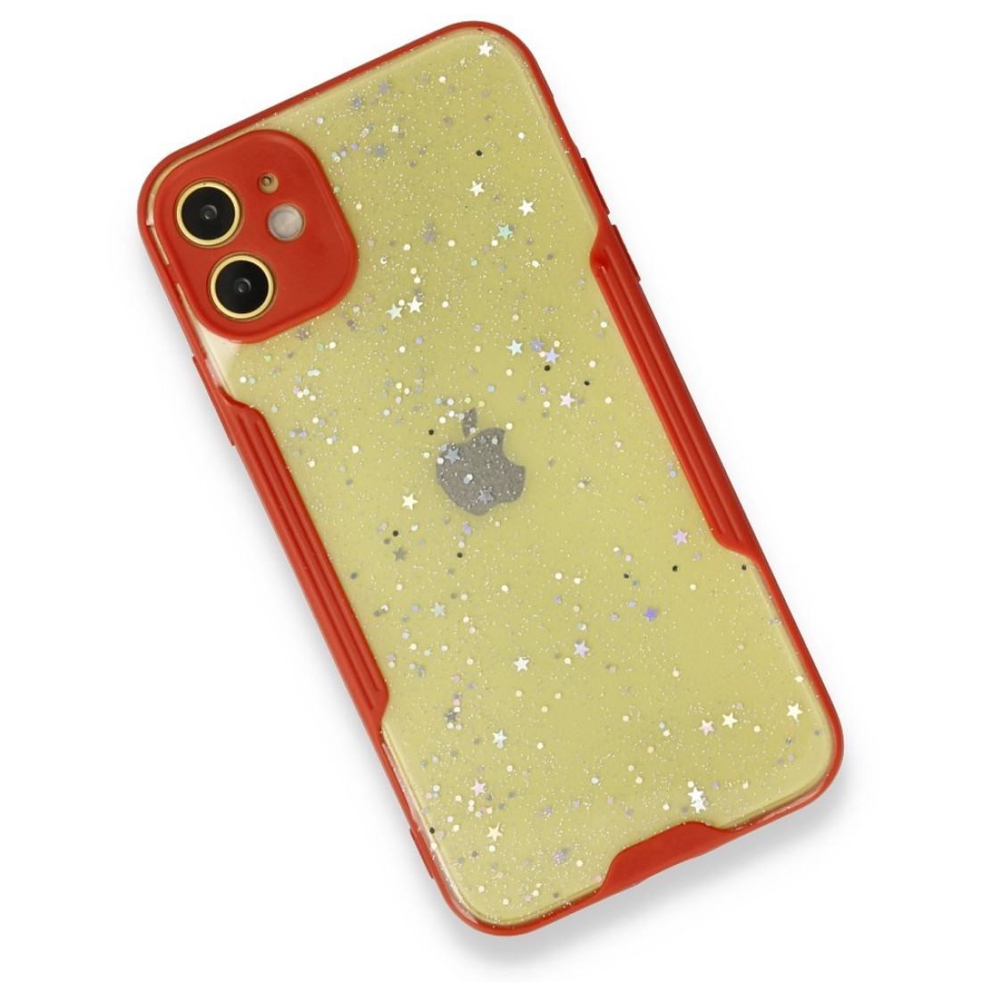  iPhone 12 Kılıf Platin Simli Silikon - Kırmızı