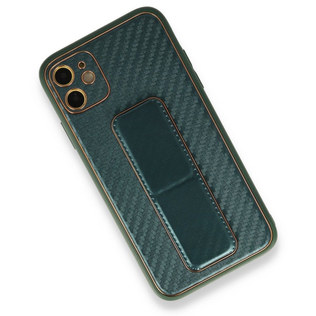 iPhone 12 Kılıf Coco Karbon Standlı Kapak - Yeşil iPhone 12 Kılıf Coco Karbon Standlı Kapak - Yeşil