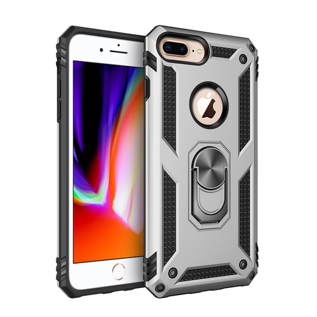  iPhone 6 Plus Kılıf Sofya Yüzüklü Silikon Kapak - Gümüş