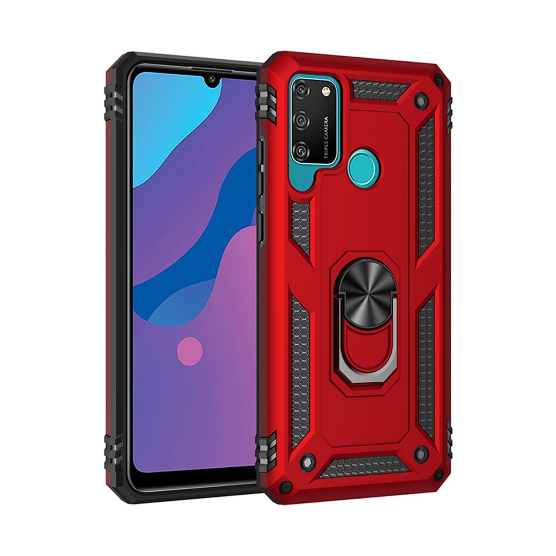  Huawei Y6P Kılıf Sofya Yüzüklü Silikon Kapak - Kırmızı