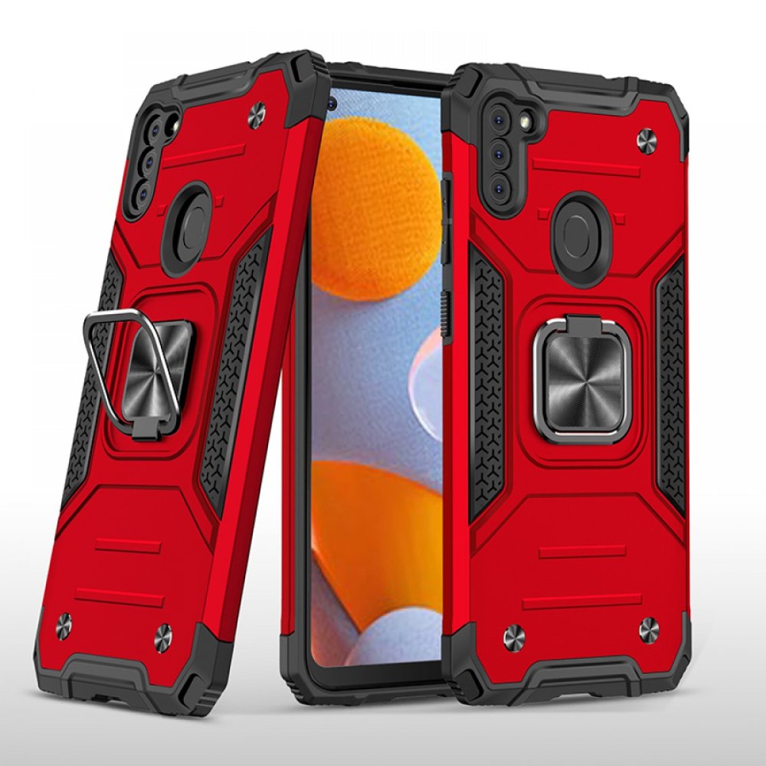  Samsung Galaxy M11 Kılıf Zegna Yüzüklü Silikon Kapak - Kırmızı