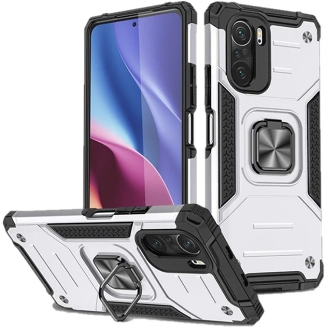 Xiaomi Redmi K40 Kılıf Zegna Yüzüklü Silikon Kapak - Gümüş