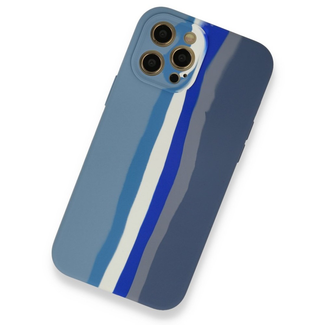  iPhone 12 Pro Kılıf Ebruli Lansman Silikon - Mavi-Gri