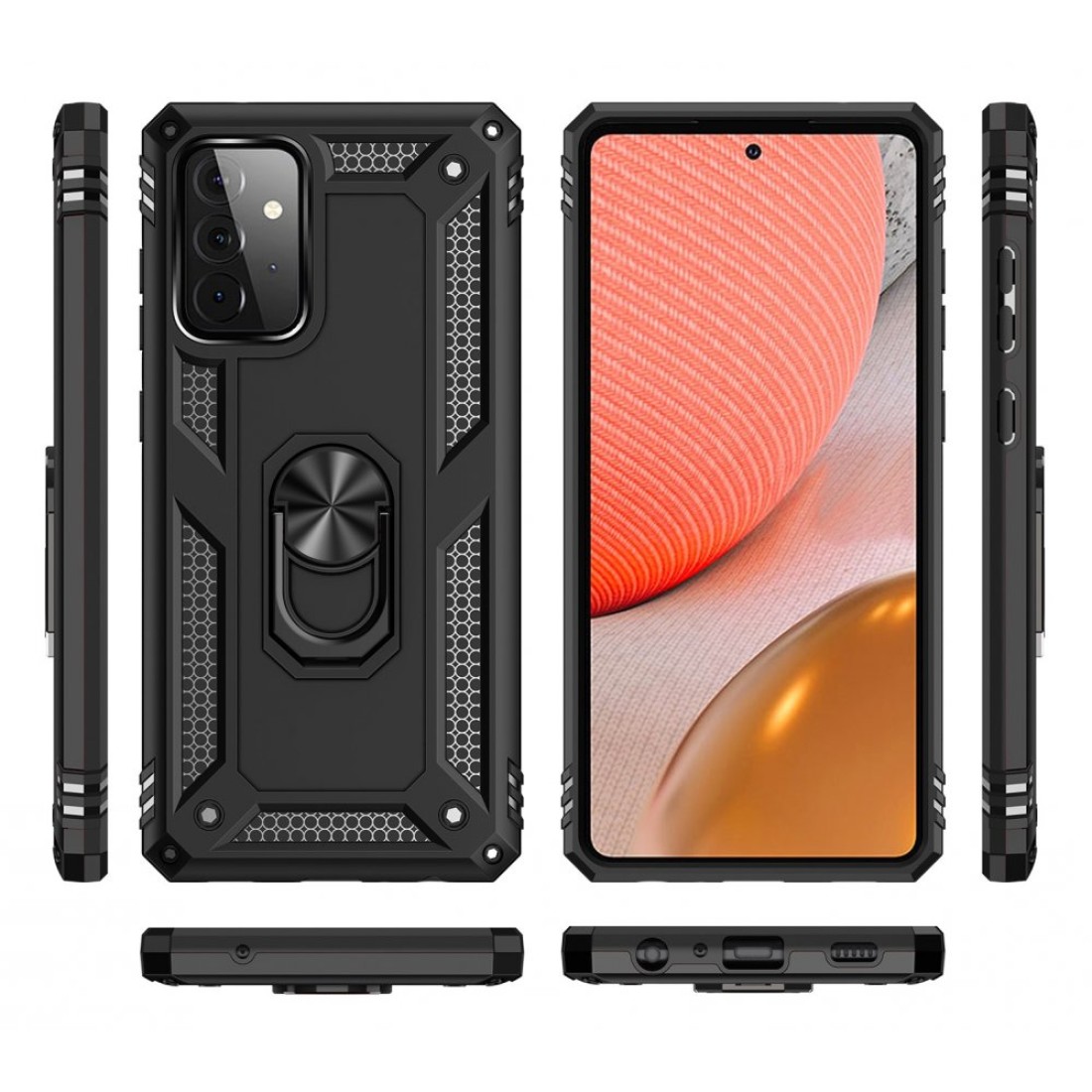  Samsung Galaxy A72 Kılıf Sofya Yüzüklü Silikon Kapak - Siyah