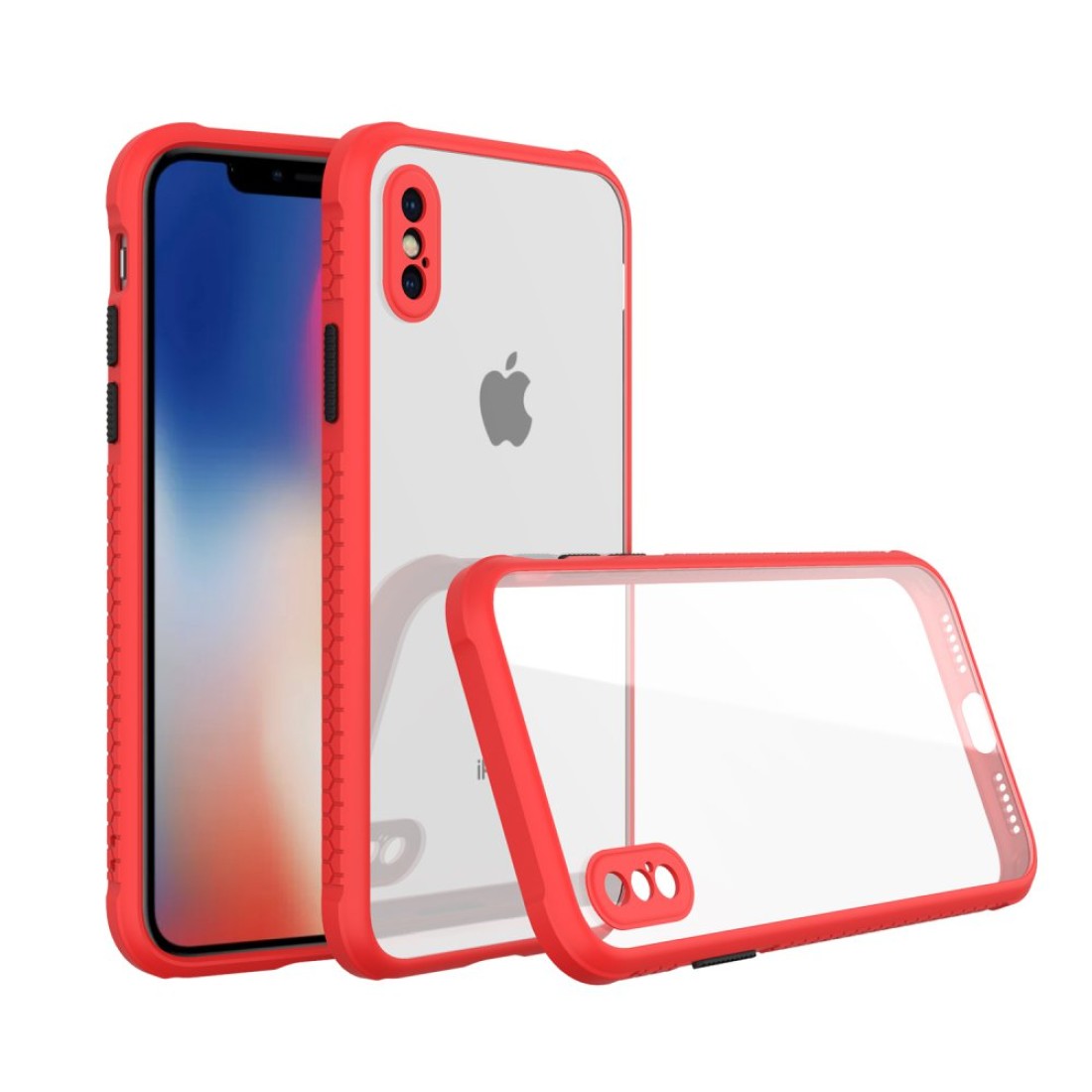  iPhone X Kılıf Miami Şeffaf Silikon - Kırmızı