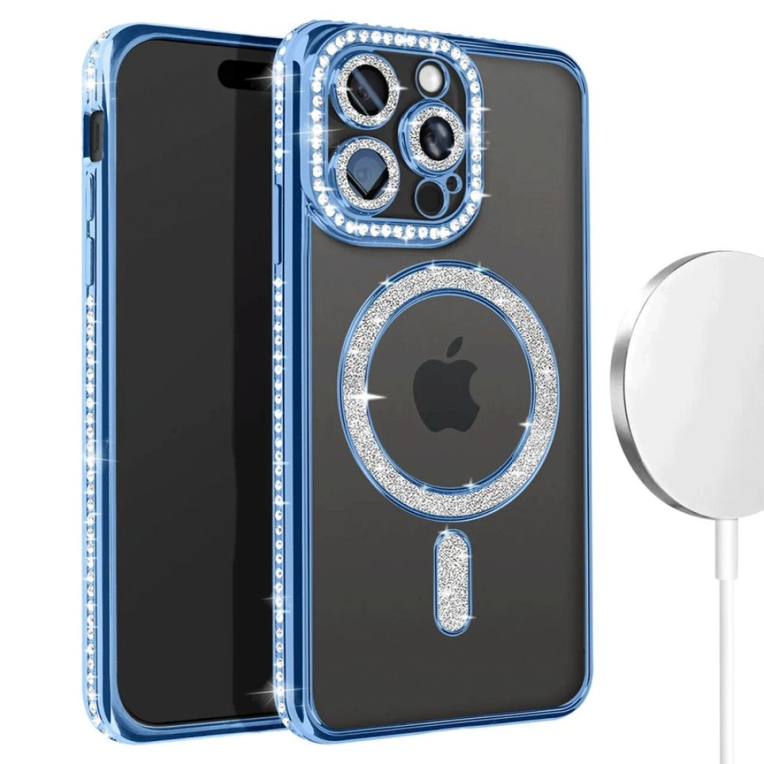  iPhone 14 Pro Kılıf Joke Simli Magneticsafe Kılıf - Mavi