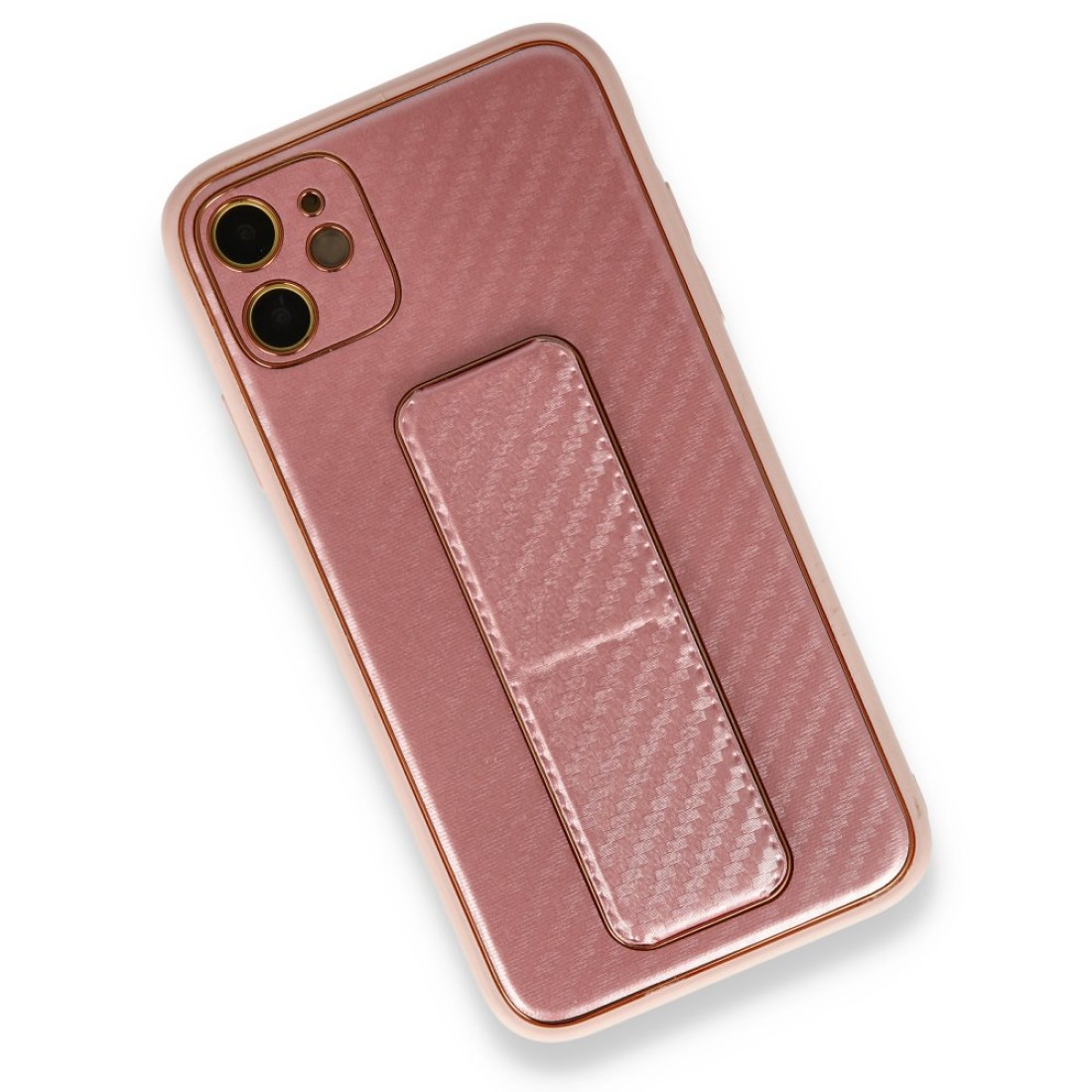 iPhone 12 Kılıf Coco Karbon Standlı Kapak - Pembe