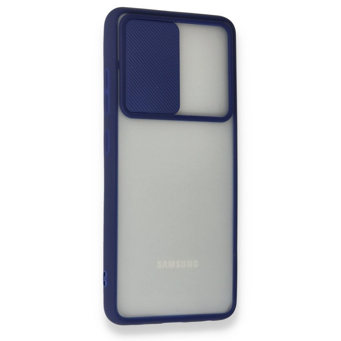 Samsung Galaxy A72 Kılıf Palm Buzlu Kamera Sürgülü Silikon - Lacivert Samsung Galaxy A72 Kılıf Palm Buzlu Kamera Sürgülü Silikon - Lacivert