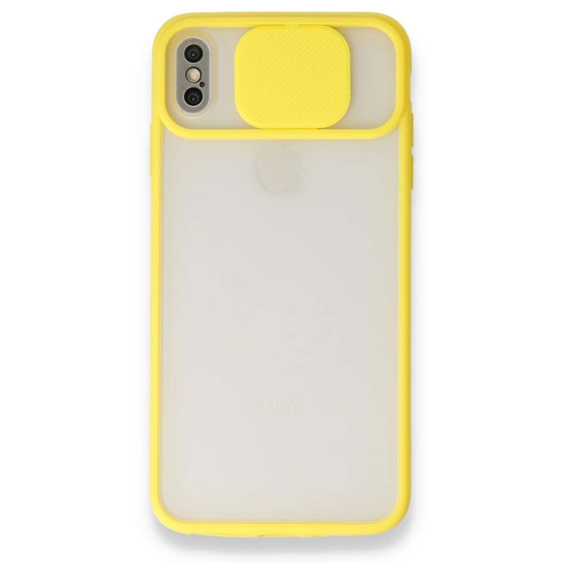  iPhone XS Max Kılıf Palm Buzlu Kamera Sürgülü Silikon - Sarı