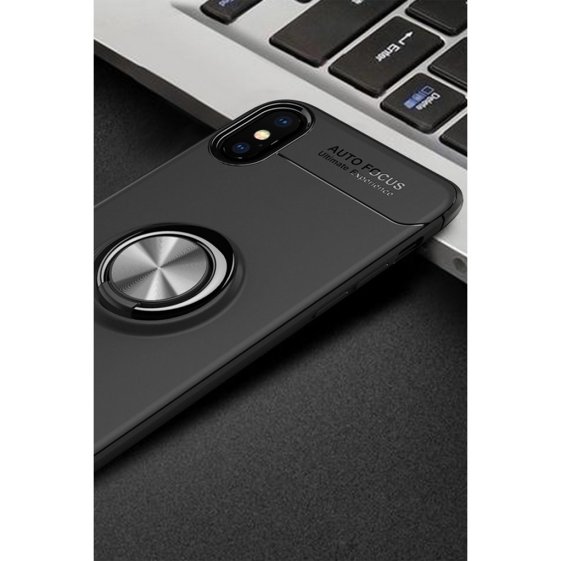  iPhone XS Kılıf Range Yüzüklü Silikon - Siyah