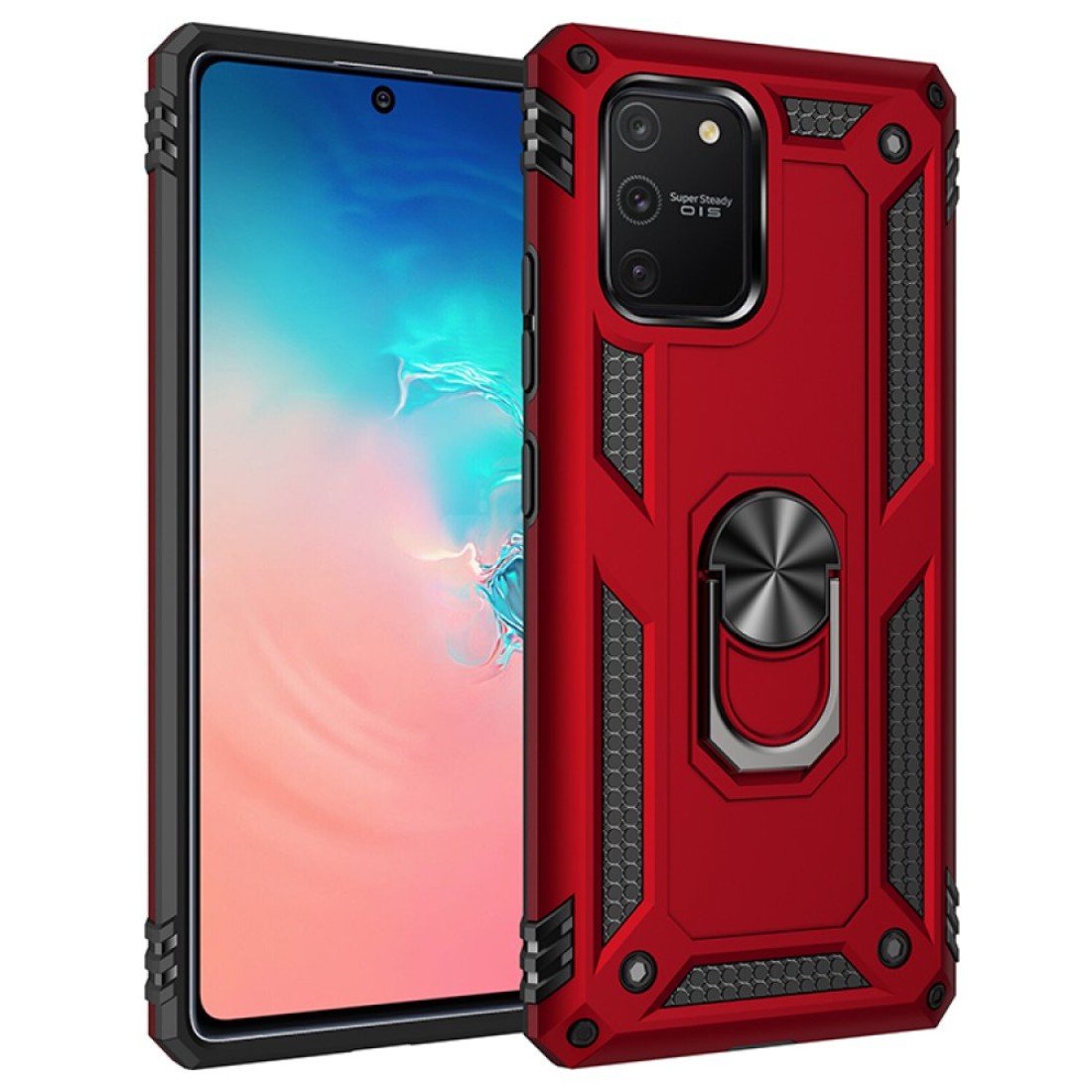  Samsung Galaxy A91 / S10 Lite Kılıf Sofya Yüzüklü Silikon Kapak - Kırmızı