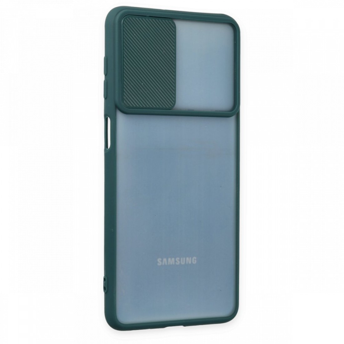  Samsung Galaxy M52 5G Kılıf Palm Buzlu Kamera Sürgülü Silikon - Yeşil