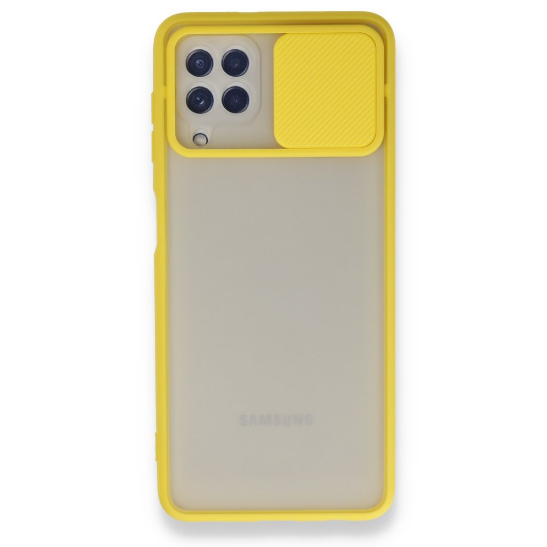  Samsung Galaxy M32 Kılıf Palm Buzlu Kamera Sürgülü Silikon - Sarı
