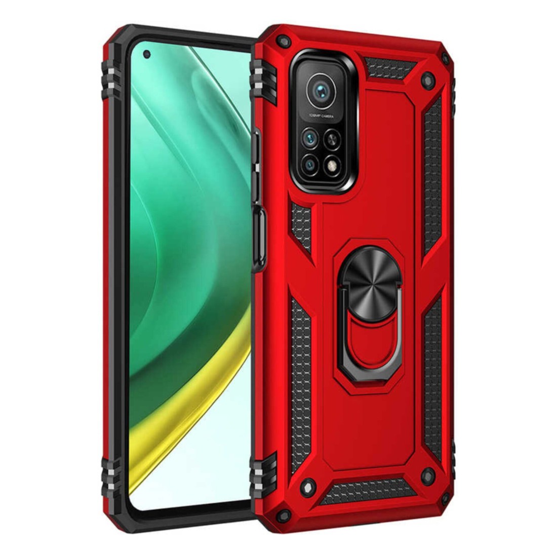  Xiaomi Mi 10T Pro Kılıf Sofya Yüzüklü Silikon Kapak - Kırmızı