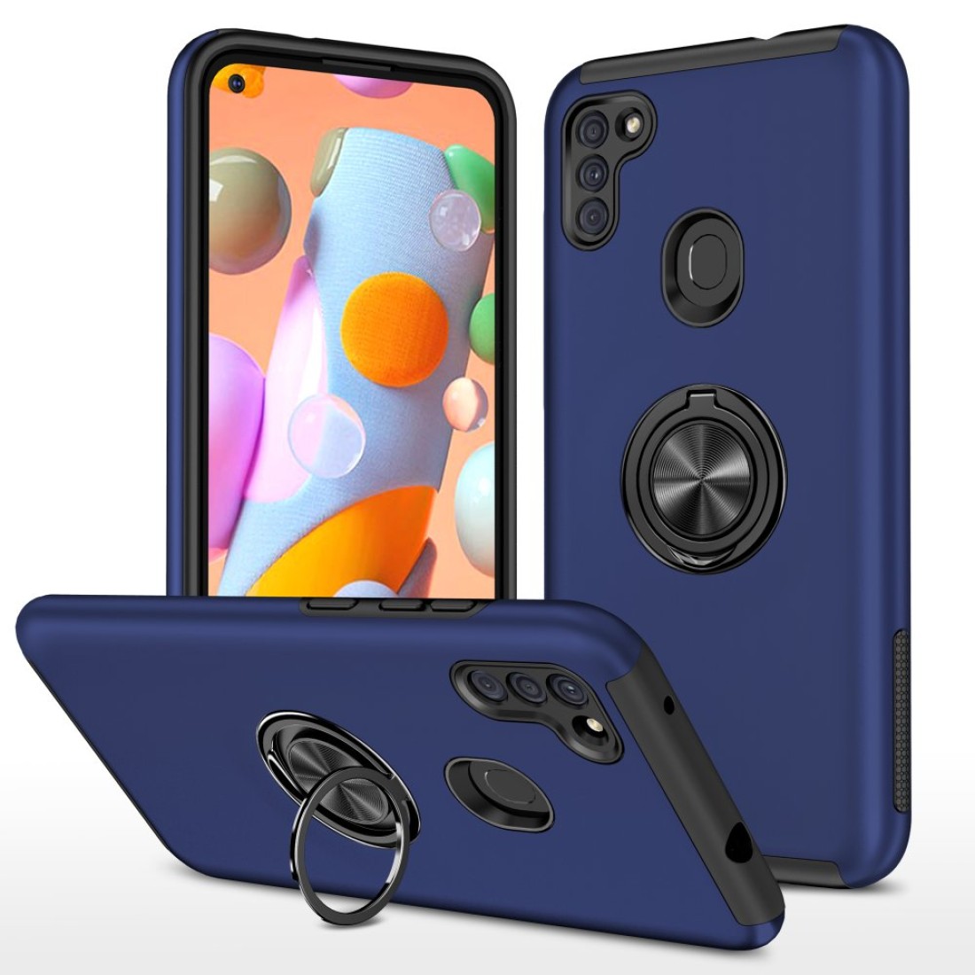  Samsung Galaxy M11 Kılıf Elit Yüzüklü Kapak - Lacivert