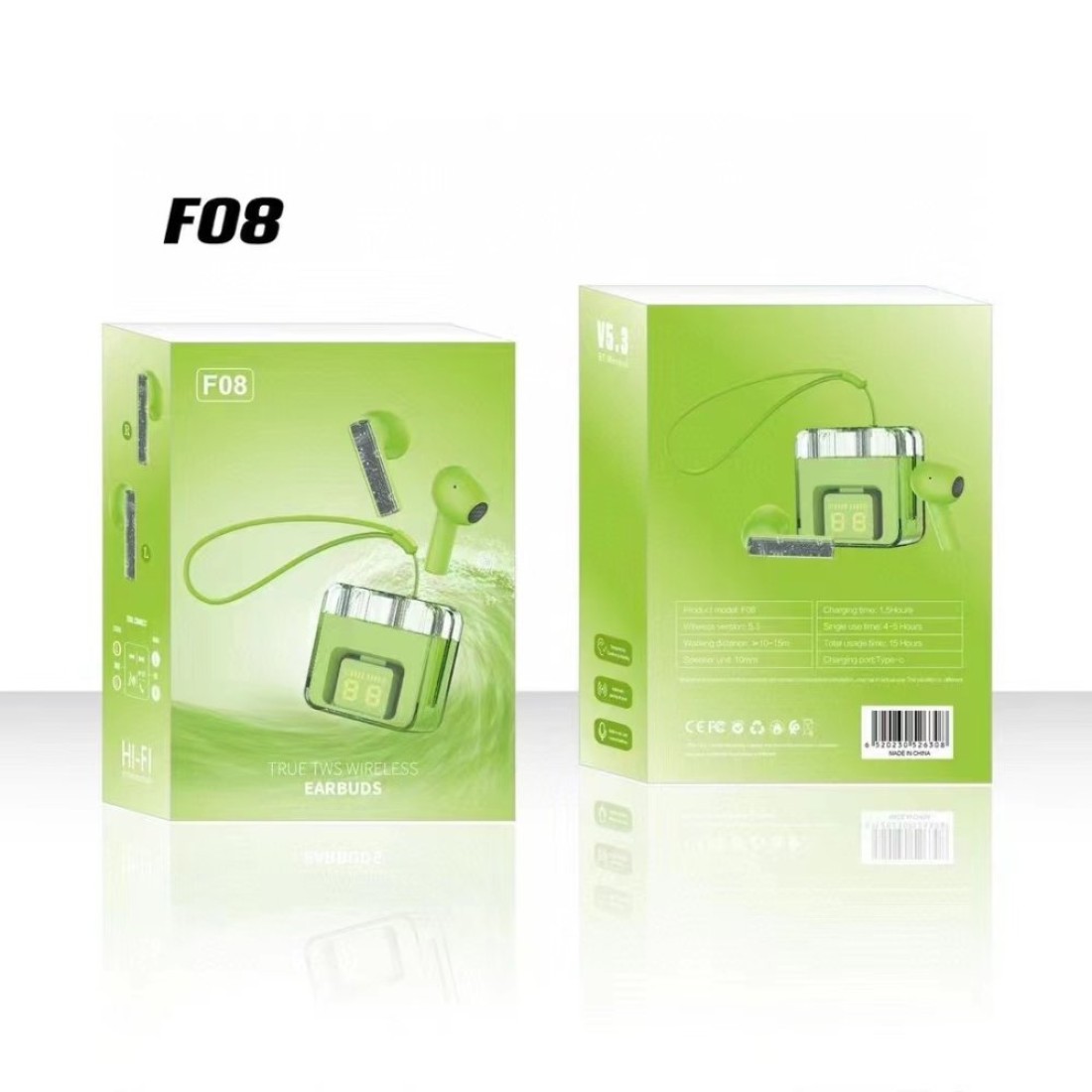 Karler Bass F08 Dijital Şarj Göstergeli TWS Bluetooth Kulaklık - Yeşil