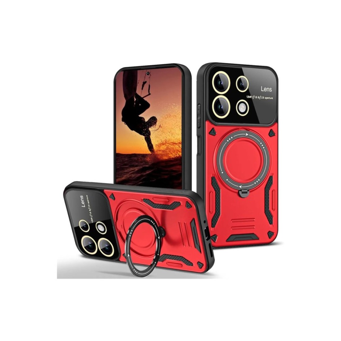  Xiaomi Redmi 13 4G Kılıf Joy Lens Standlı Kapak - Kırmızı