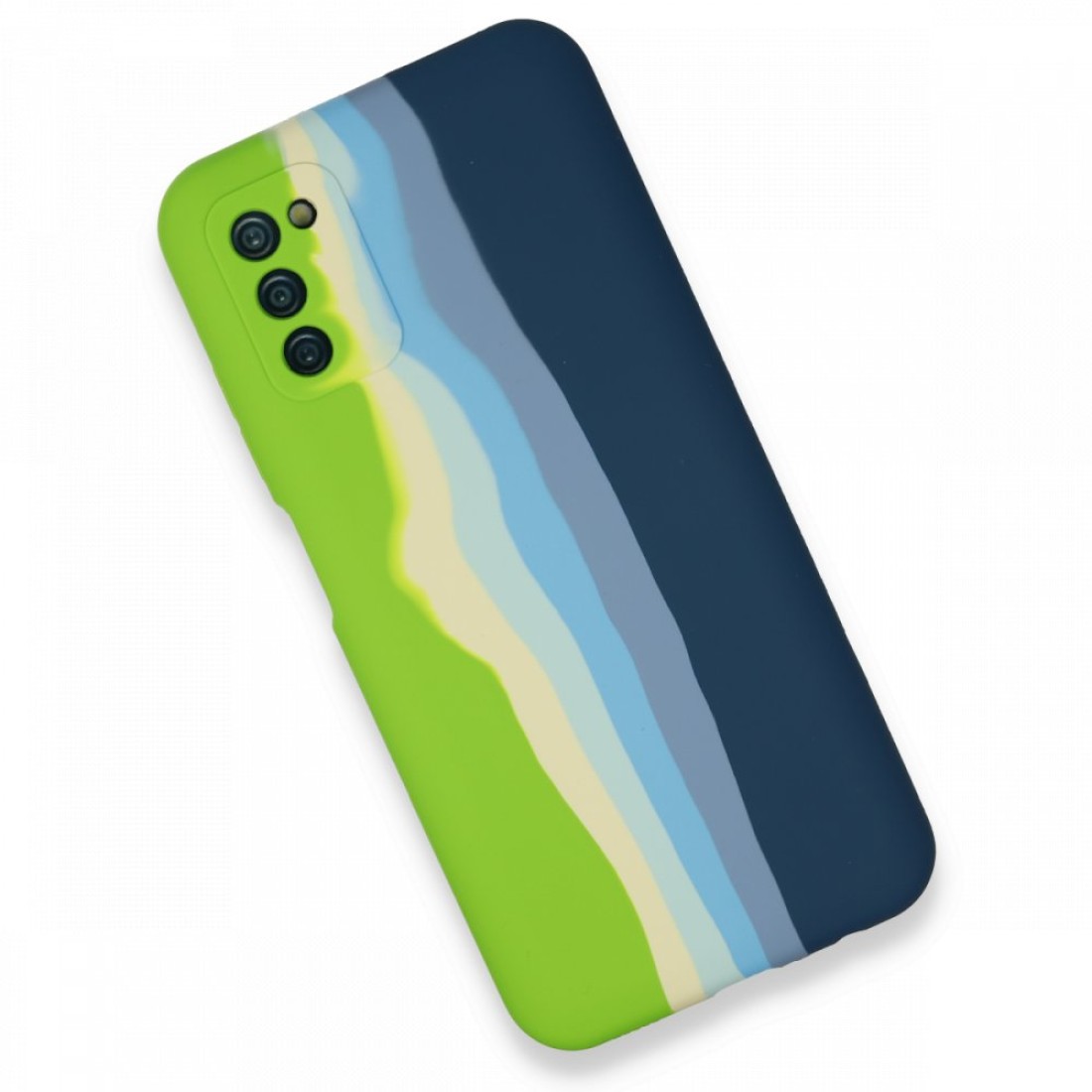  Samsung Galaxy A03S Kılıf Ebruli Lansman Silikon - Yeşil-Koyu Yeşil