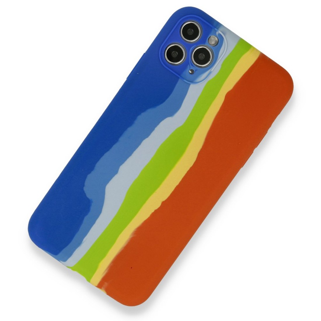 iPhone 11 Pro Kılıf Ebruli Lansman Silikon - Mavi-Turuncu