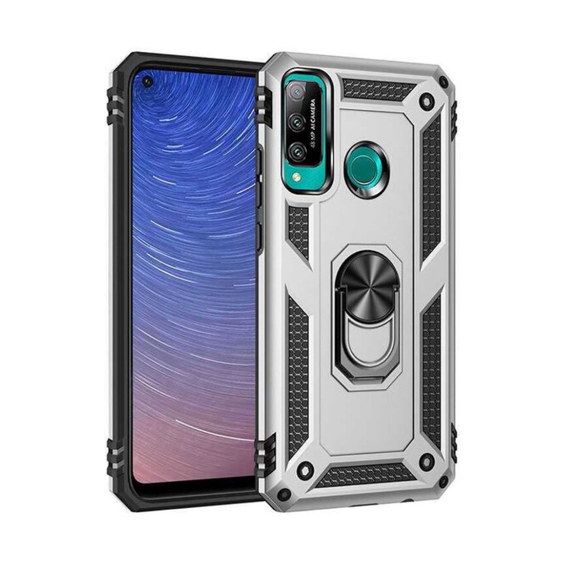  Huawei P40 Lite E Kılıf Sofya Yüzüklü Silikon Kapak - Gümüş