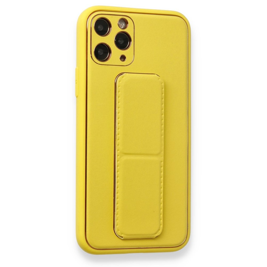  iPhone 11 Pro Kılıf Coco Deri Standlı Kapak - Sarı
