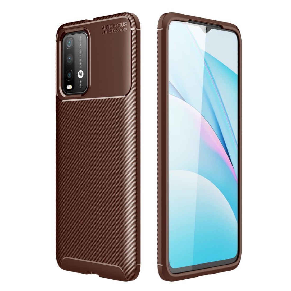  Xiaomi Redmi 9T Kılıf Auto Focus Karbon Kapak - Kahverengi